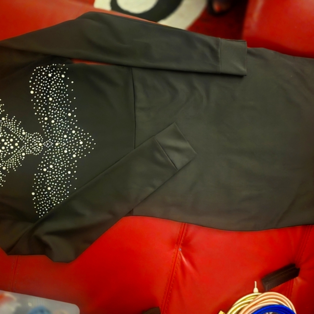 Black Mini Dress with Rhinestone Bow Design - Picture 2 of 6